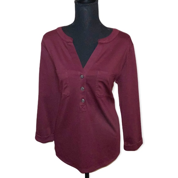 Old navy burgundy button front tunic blouse - Picture 1 of 7